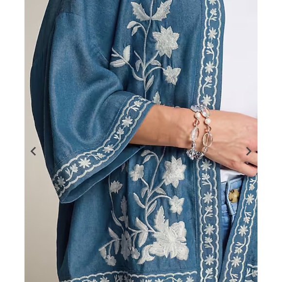 NWT J. Jill Embroidered Blue Denim Kimono - Picture 2 of 9